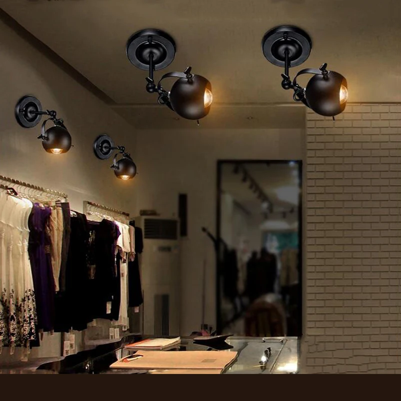 Винтажная железная настенная лампа точечный светильник настенное бра черного