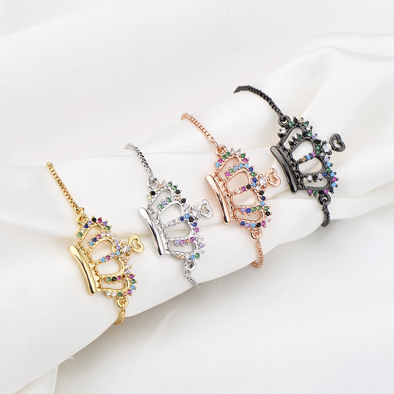 Браслет-Корона Pipitree розовое золото с несколькими фианитами | Украшения и