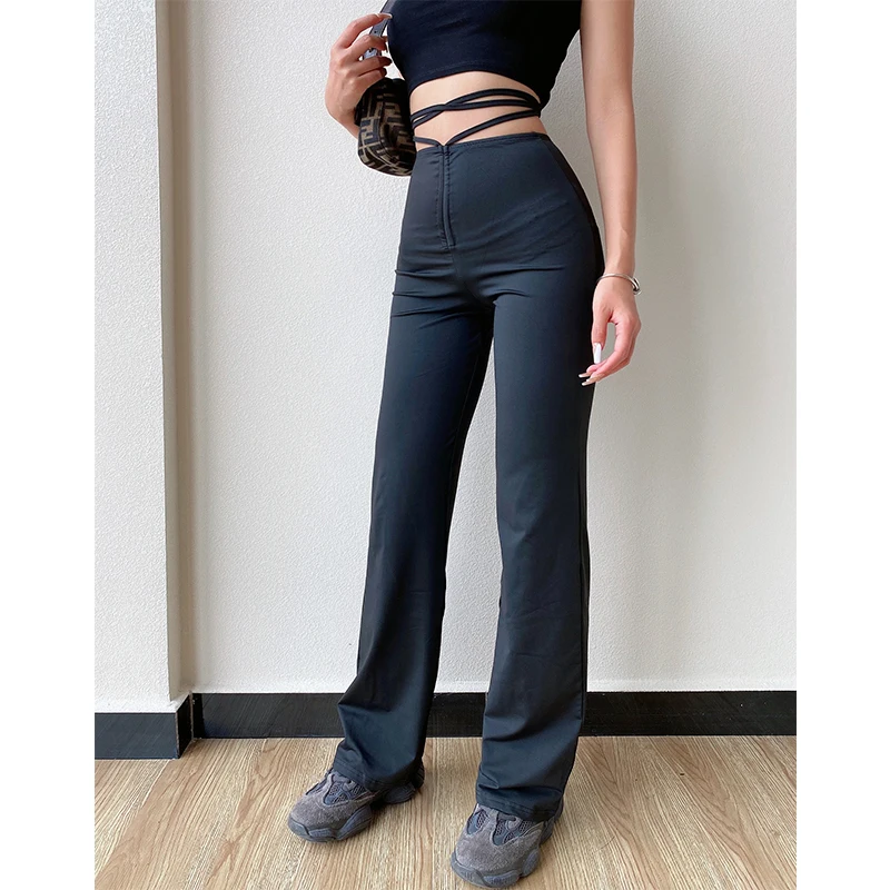 Women Tie Back Drawstring Ruched Pants
