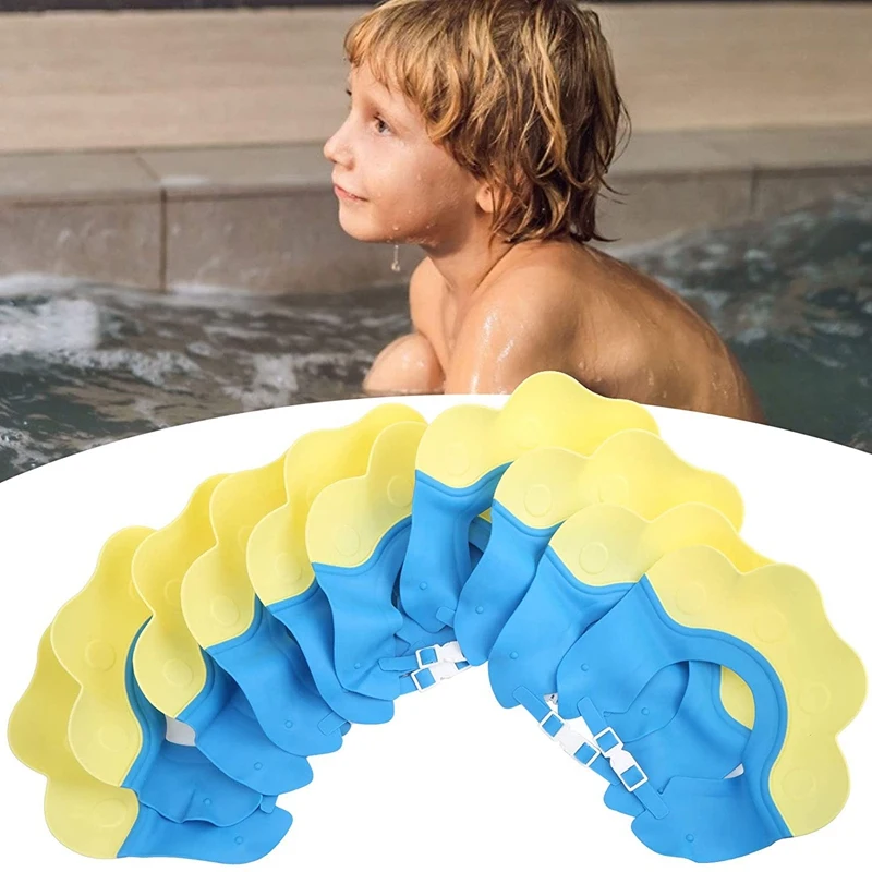 

10Pcs Kids Shower Cap Baby Bathing Shampoo Shower Protection Hat Soft Hat Adjustable for Toddler Children Baby Kids