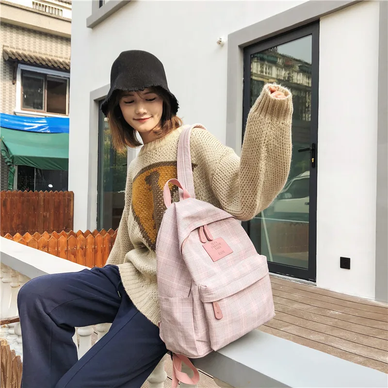 Женский хлопковый рюкзак в клетку с несколькими карманами|Женские рюкзаки| |