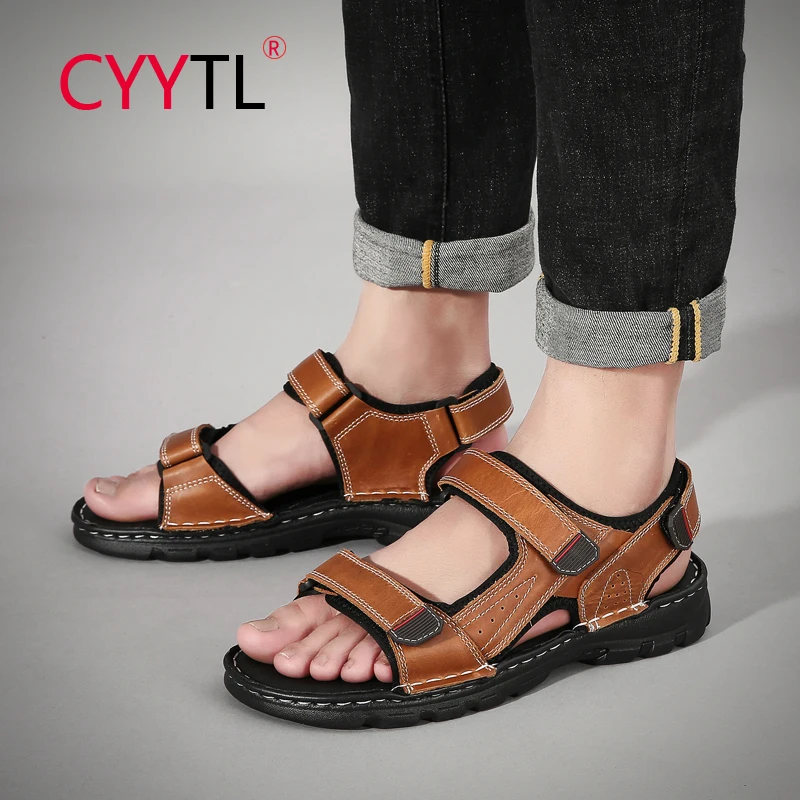 

CYYTL Men's Summer Open Toe Sandals Non-Slip Wear-Resisting Genuine Leather Beach Shoes Waterproof Strap Plus Size Slippers