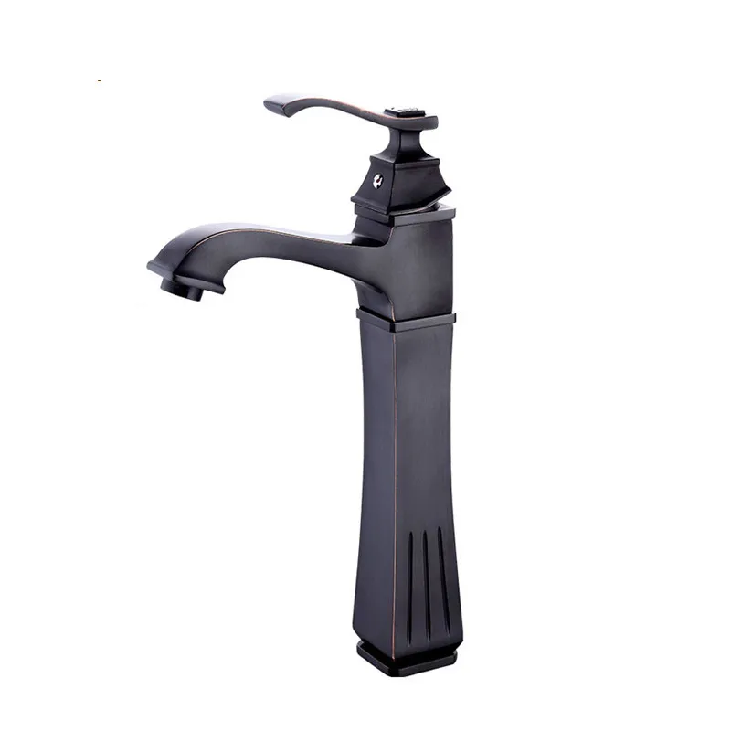 Смесители для умывальника латунный кран с маслом и прорезинкой черный высокий