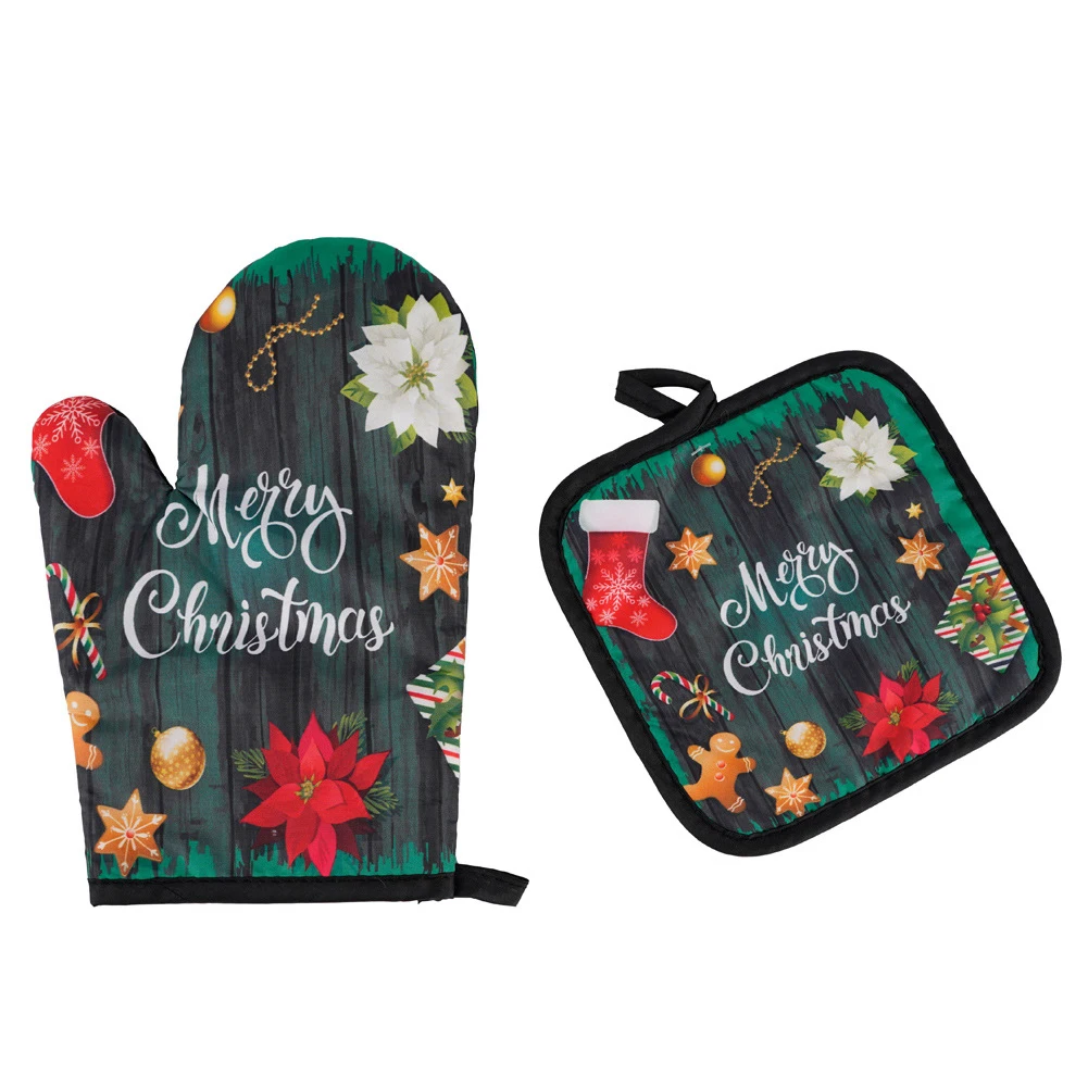 

Kitchen Gloves Insulation Christmas Pattern Pad Cooking Microwave Gloves Baking BBQ Oven Potholders Oven Mitts Potholder Pad