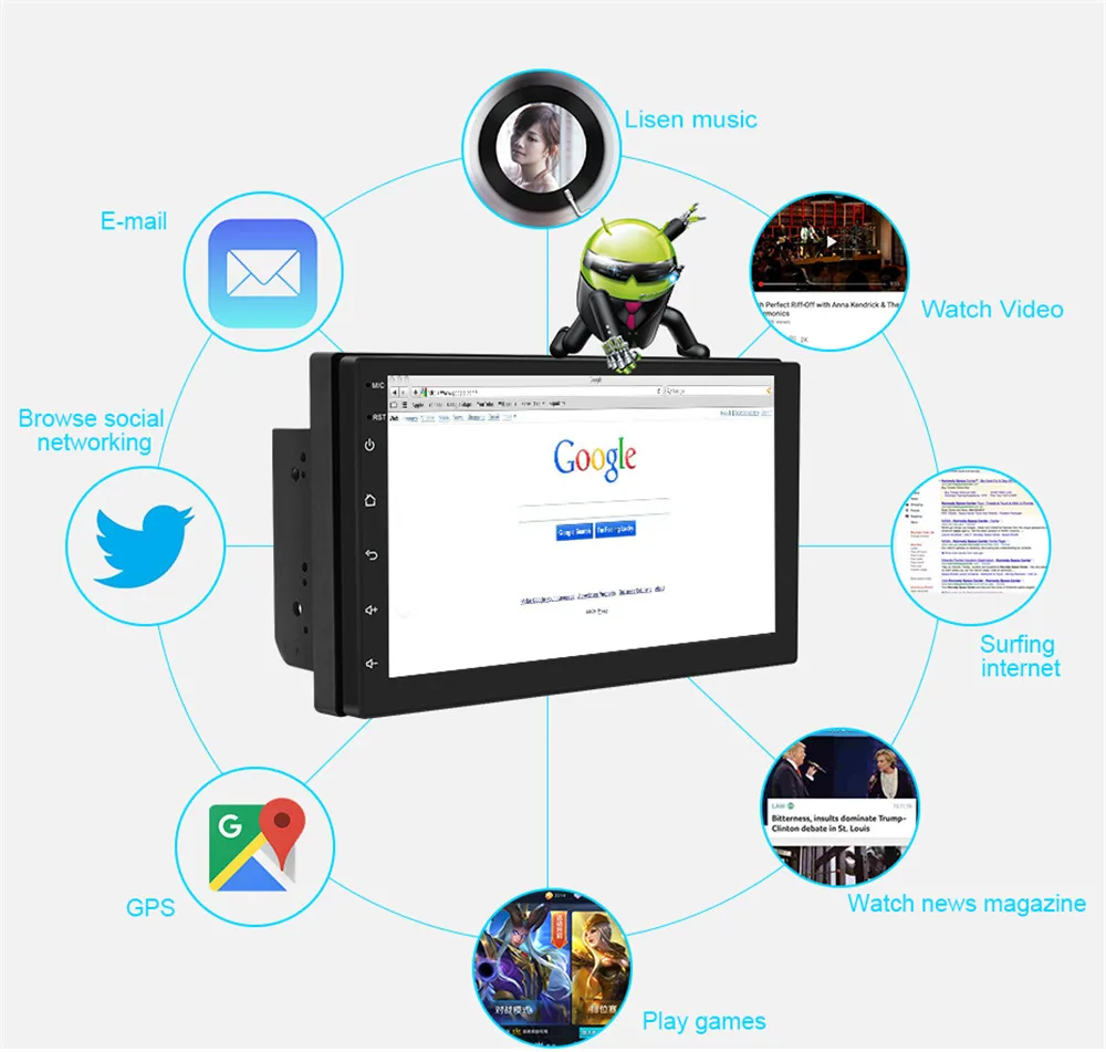 

Android 8.1 Car Radio Stereo GPS Navigation Bluetooth wifi Universal 7'' 2din Car Radio Stereo Quad Core Multimedia Player Audio