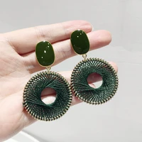 925 silver needle european and american autumn winter new exaggerated oil drop thick thread woven round earrings