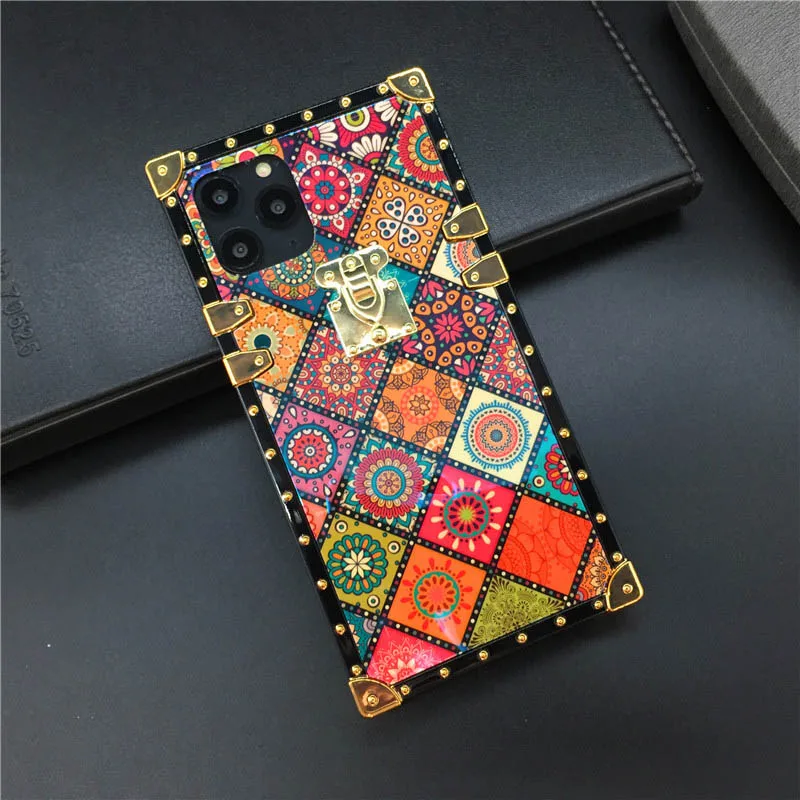 Color 2 with Lock Элитный бренд плед Винтаж телефона квадратный чехол для samsung Galaxy S9 S10 J4 J6 плюс S8 Note 9 10 8 A30 A50 A70 M20 M30 A7 - Цвет: Color 2 with Lock