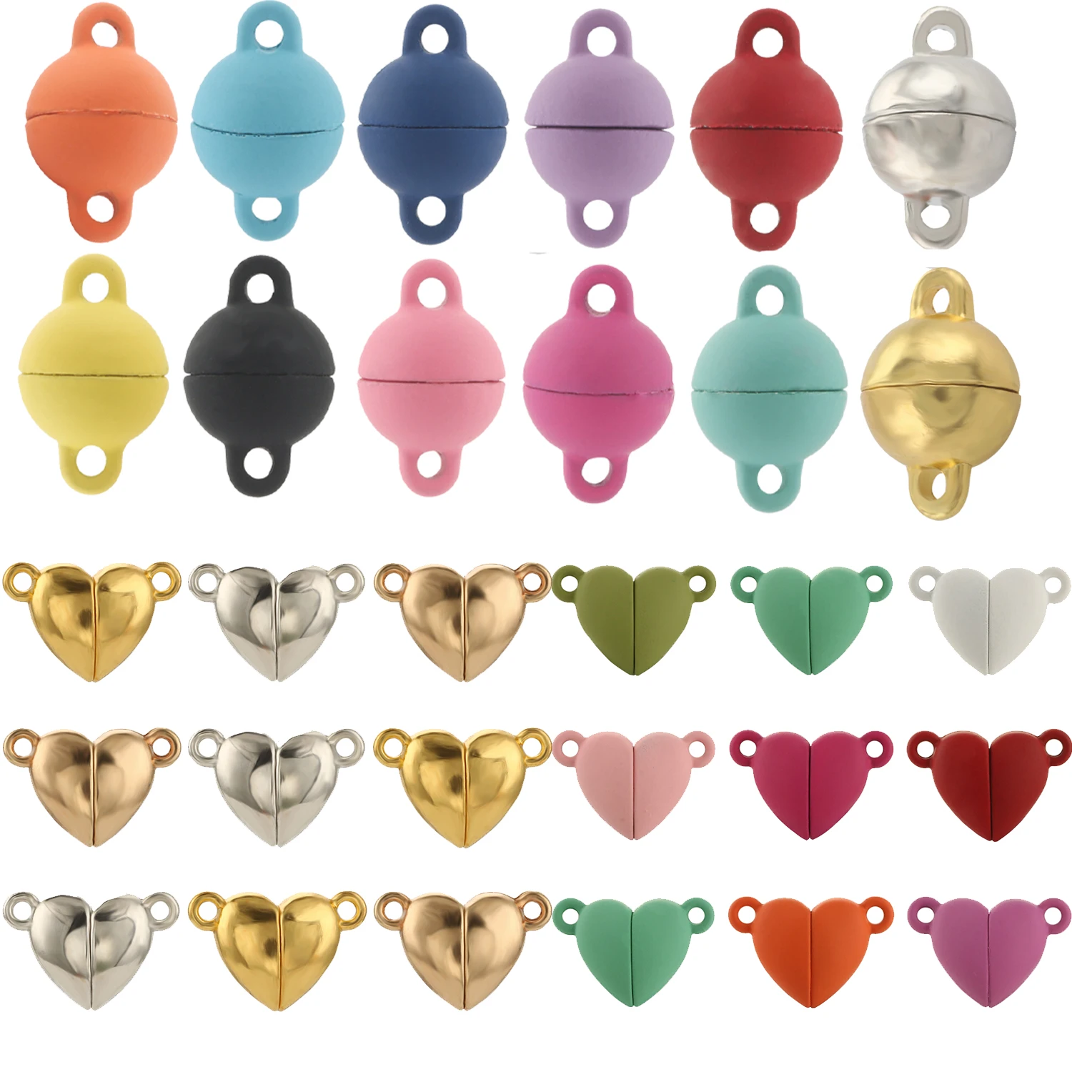 5Sets Love Heart Ball Shaped Metal Strong Magnetic Clasps Connected End Caps For Jewelry Making DIY Couple Bracelet Necklace