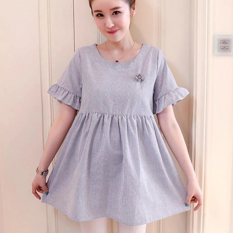 

Striped Ruffle Sleeve Maternity Blouses Cute Maternity Blouse Plus Size Loose Tunic Clothes for Pregnant Women Pregnancy Tops