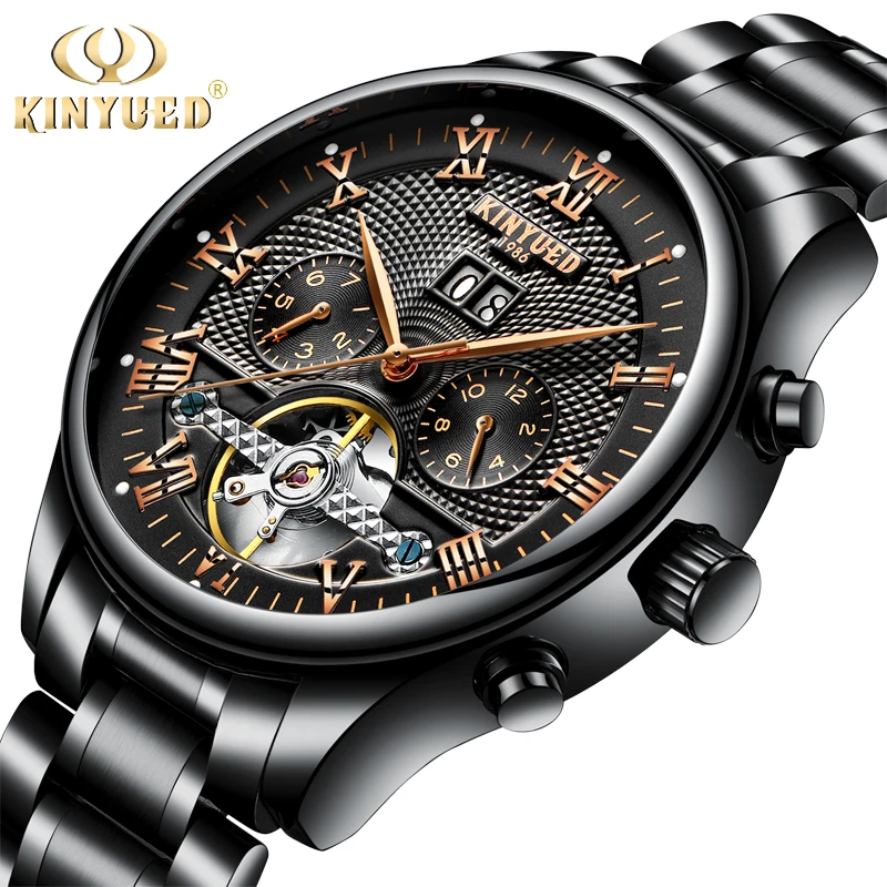 

KINYUED Mens Perpetual Calendar Automatic Mechanical Watches Sapphire Stainless Steel Skeleton Watch Men Black Reloj Hombre 2021