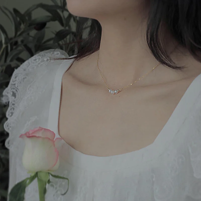 

New Kpop Vintage Three Pearl Necklace Charm Choker Birthday Gift Pendant for Women's Fine Jewelry Free Shipping