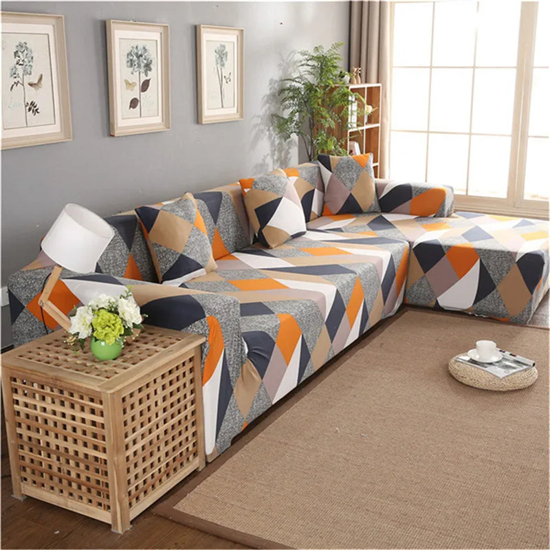 Эластичный чехол для дивана с принтом современный из спандекса угловой кушетки