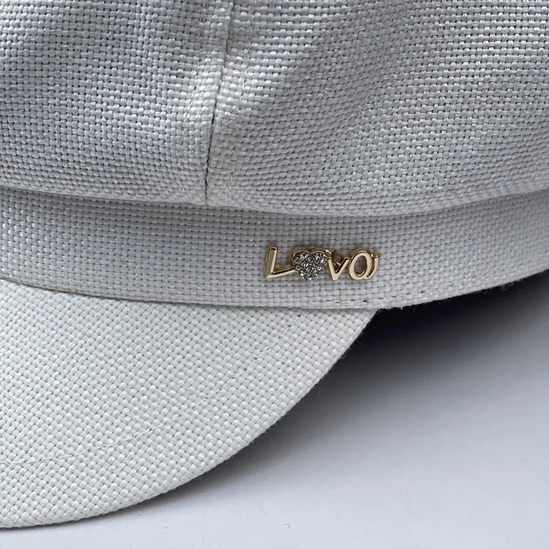 Diamond Love Fashion Octagonal Hat Women Korean Painter Hat Girl Cotton Linen Newsboy Big Size Beret 54cm 56cm 57.5cm 59cm 61cm
