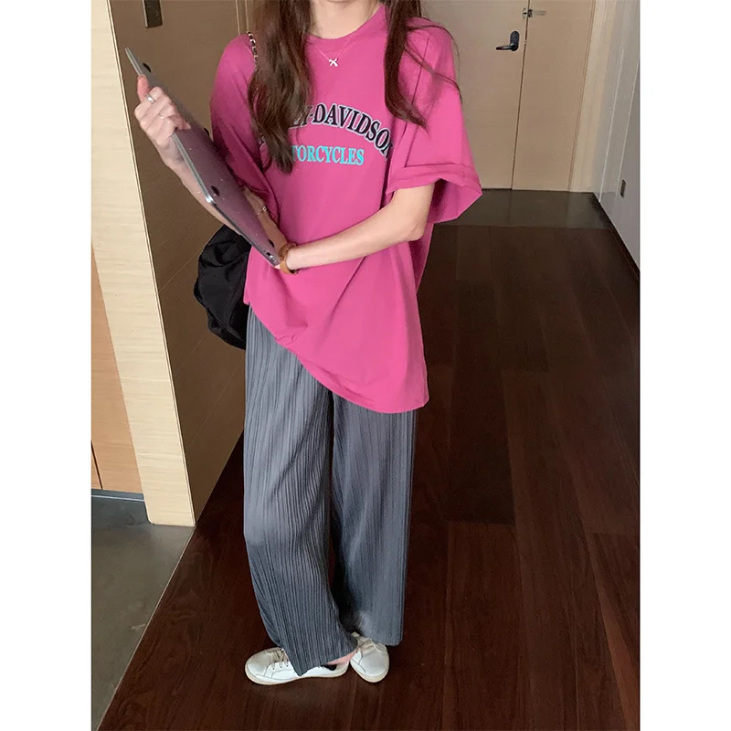 Черные ленивые брюки и мягкие плиссированные шифоновые широкие корейские