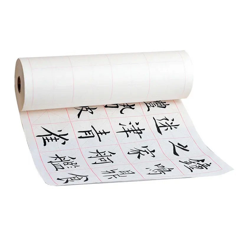 Thickened Half Ripe Xuan Paper with Grid Bamboo Paper Long Roll Calligraphy Write Brush Practice Paper Students Papel Arroz