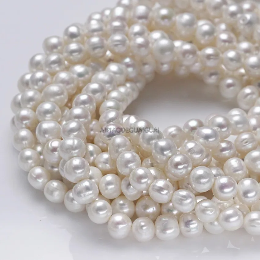 

APDGG Genuine wholesale 5strands 11-12mm off round potato white pearl strands loose beads women lady jewelry DIY