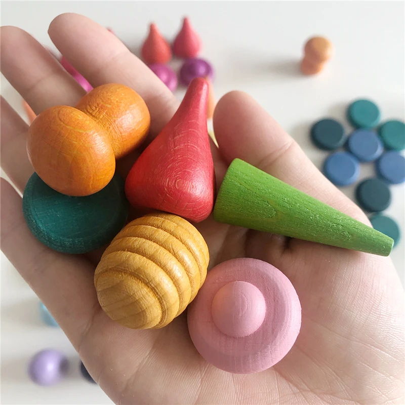 Bloques creativos de arco&iacute;ris de madera para ni&ntilde;os, juguetes de madera Natural, setas, gotas de panal, bloques de conos de &aacute;rbol para regalo, 324 Uds.-4