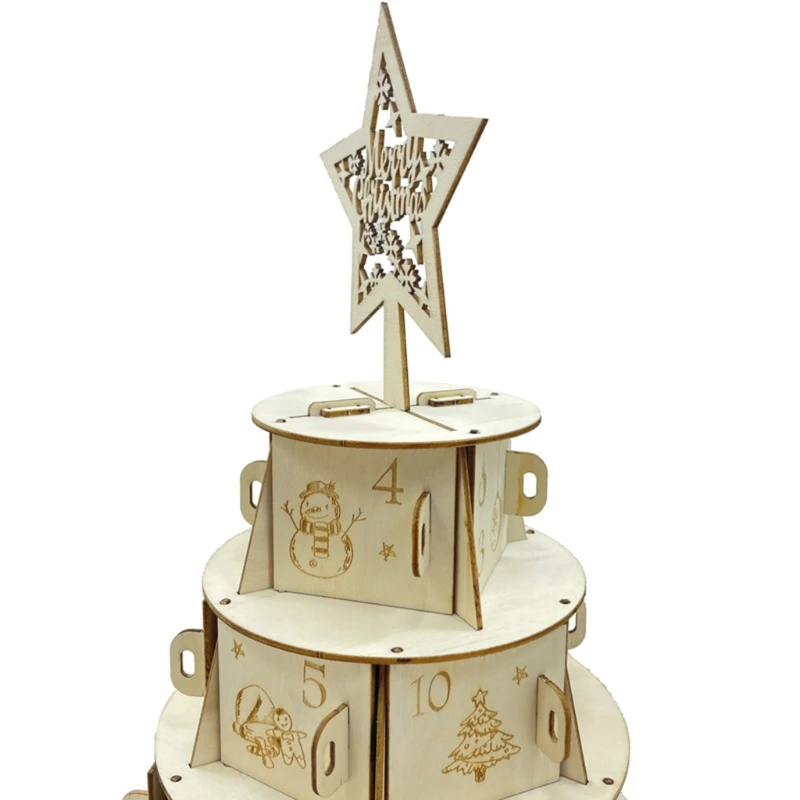 69HF Рождественский календарь, коробка для хранения для детей, Рождественский деревянный календарь с цифрами для рождества, практичные украш...
