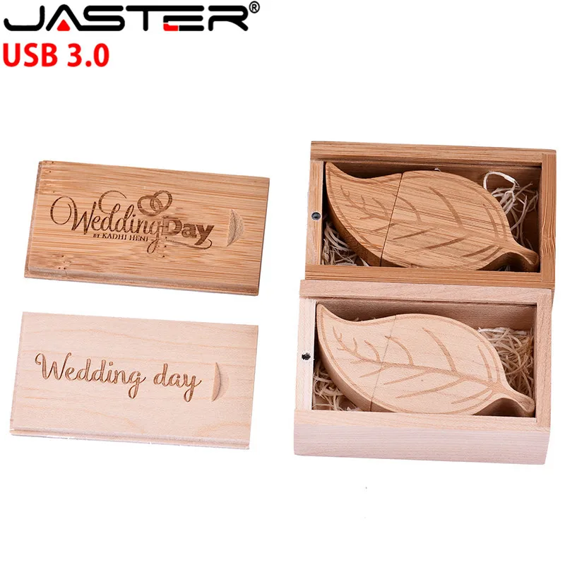 Leaves USB flash drive wooden leaf box USB 3.0 Memory stick 128GB pen drives 32gb pendrive 64 gb Creative gift Free custom Logo