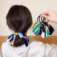 4pc korean elegant ribbon bow elasticity hair ties scrunchies for women girls ponytail holder hair rings rope accessories