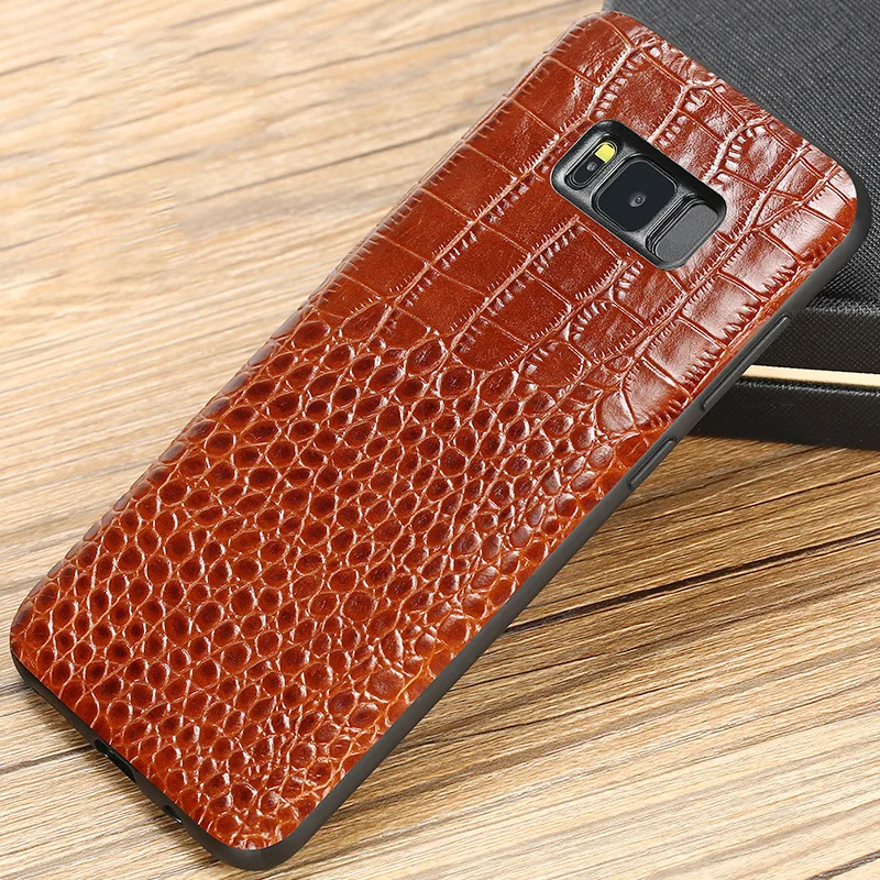 Кожаный чехол для телефона Samusng Galaxy S7 edge S8 S9 Plus из воловьей кожи с крокодиловой