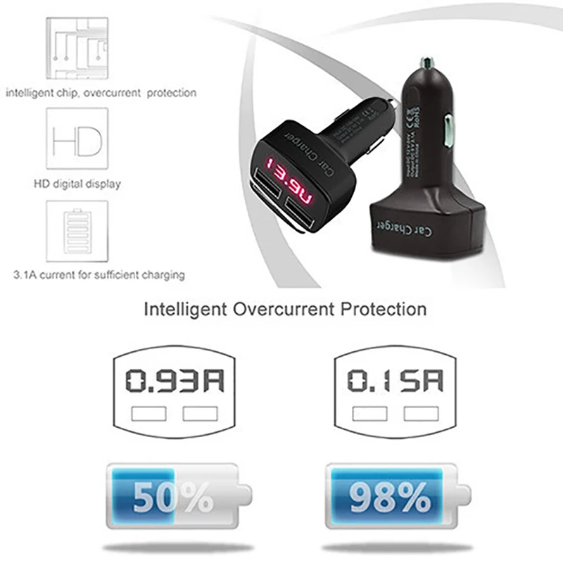 Универсальное автомобильное зарядное устройство Onever DC 5 в 3 1 а с USB и цифровым