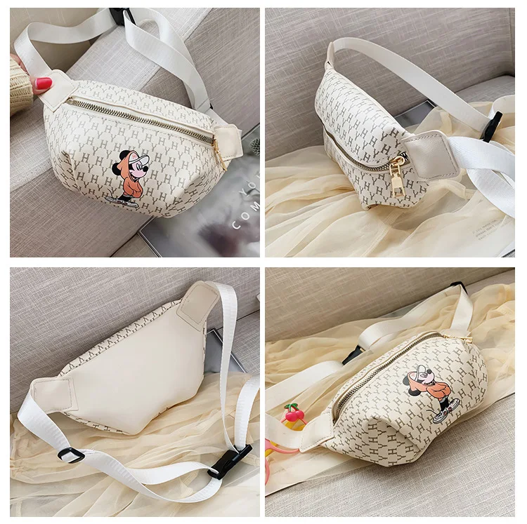 

2021 New Disney Mickey Fashion Casual Ladies Waist Bag Large Capacity Multifunctional Luxury Cartoon Crossbody Bags for Women