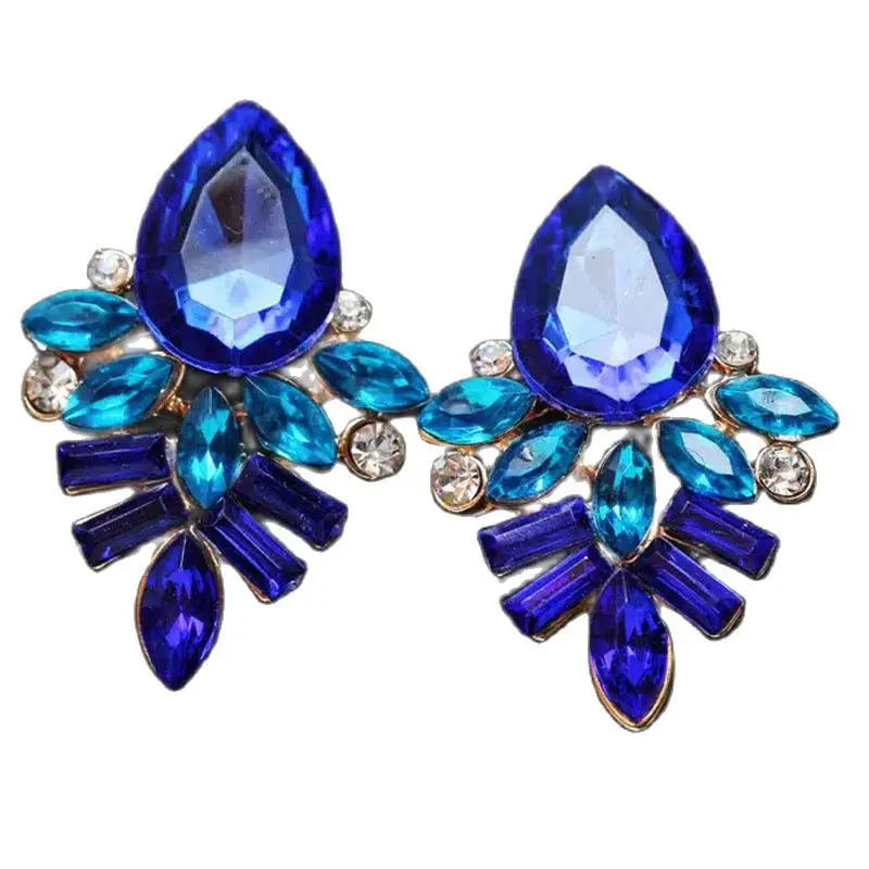 

2017 Women Fashion Jewelry Style Blue Earrings Rhinestone Sweet Stud Handmade Crystal Earring For Women