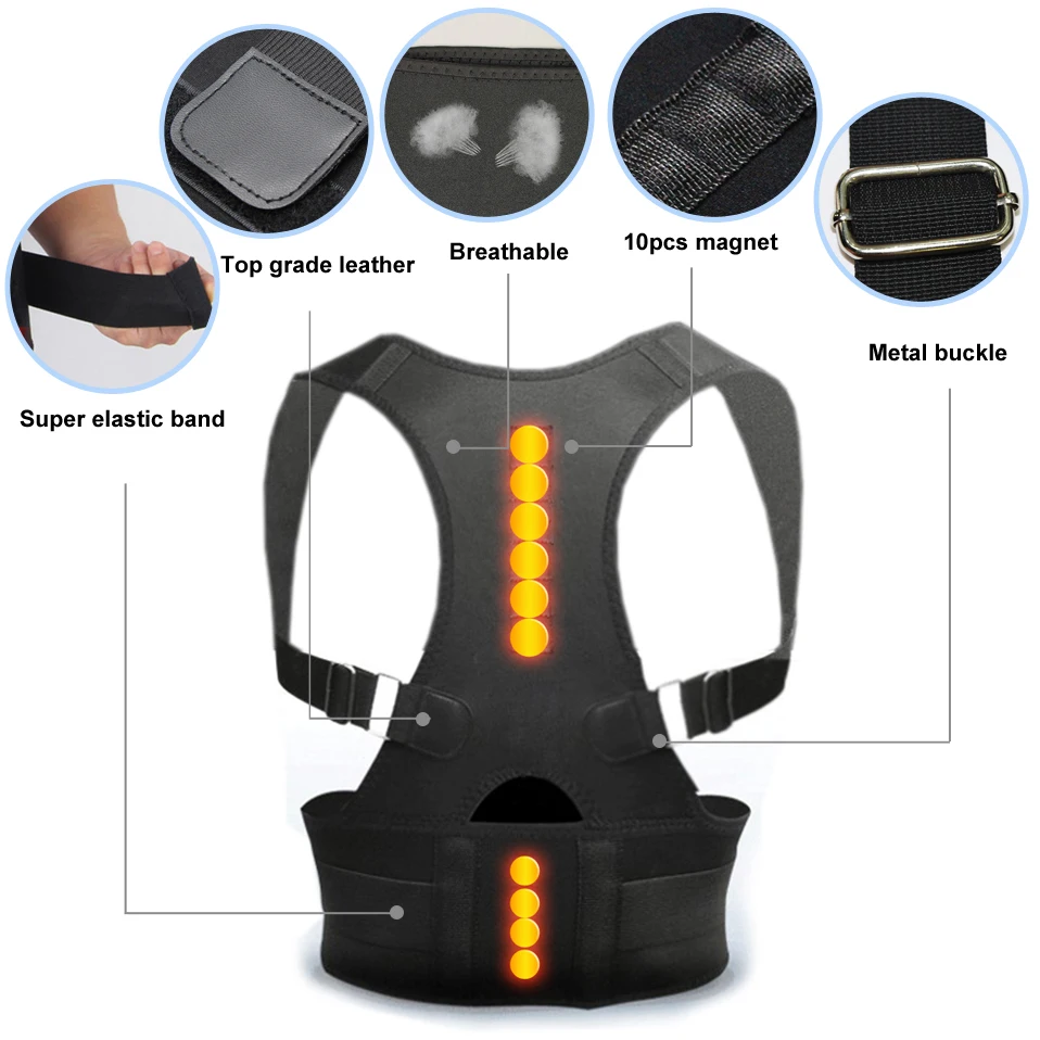 

Power Magnetic Adjustable Upper Back Straightener Brace Shoulder Spine Waist Lumbar Support Belt Posture Corrector Corset Unisex