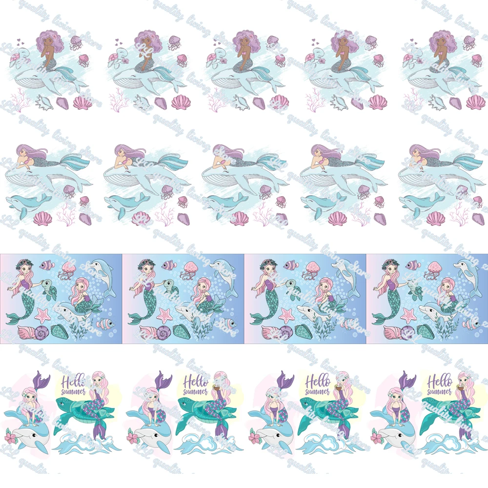 

WL 1’ Cute Mermaid Printed Grosgrain Ribbon Girly Hair Accessories Bow Party Decoration Bow Gift Packaging 50 Yards