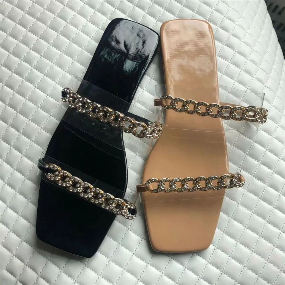 

Clear Slides Flat With Solid With Chain Concise Summer 2021 New Arrivals Hot Sale Big Size 45 Women Shoes Fashion Slippers