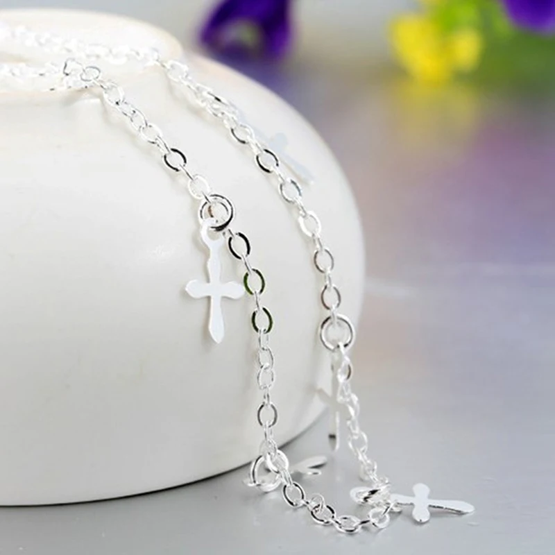 Модный простой браслет на ногу серебряный женский летний звезда крест колокол