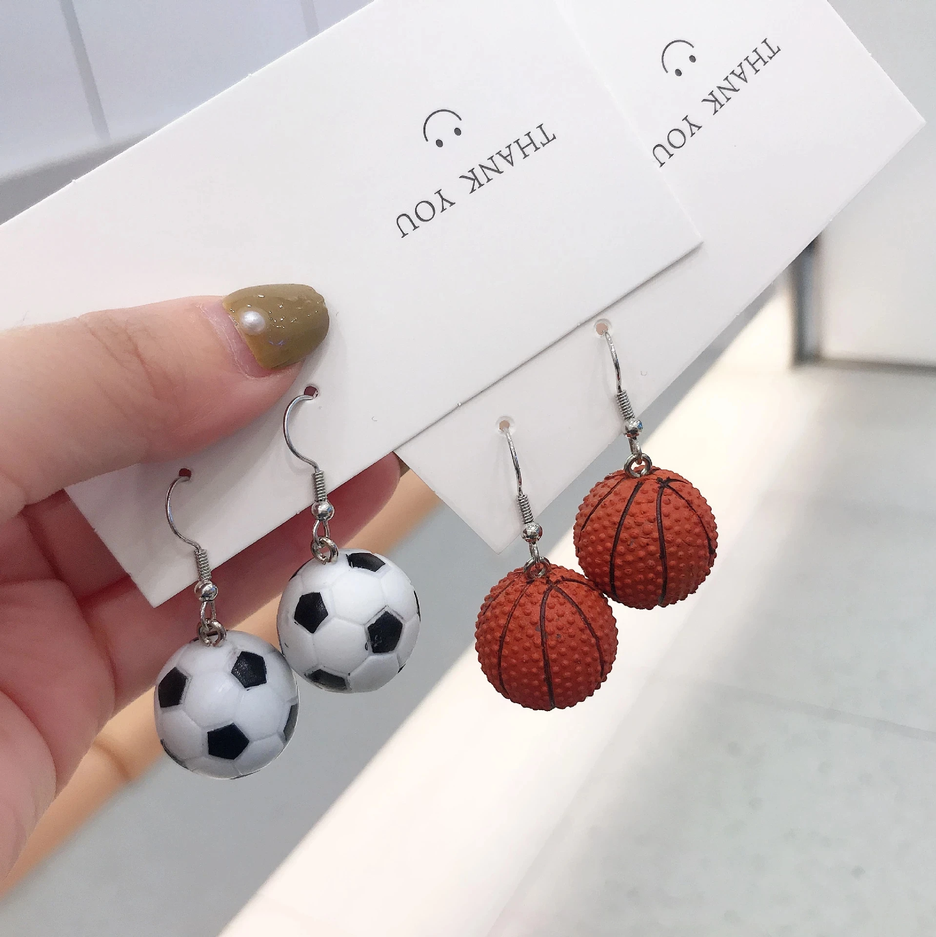 

1Pair Woman 3D Mini Basketball Football Resin Drop Earring Long Tassel Creative Funny Lovely Dangle Earrings Jewelry Accessaries