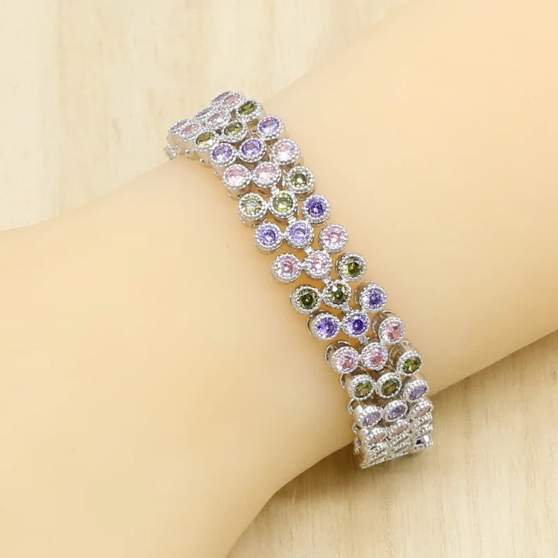 Комплект из колье серёг и браслета серебристого цвета|Ювелирные наборы для