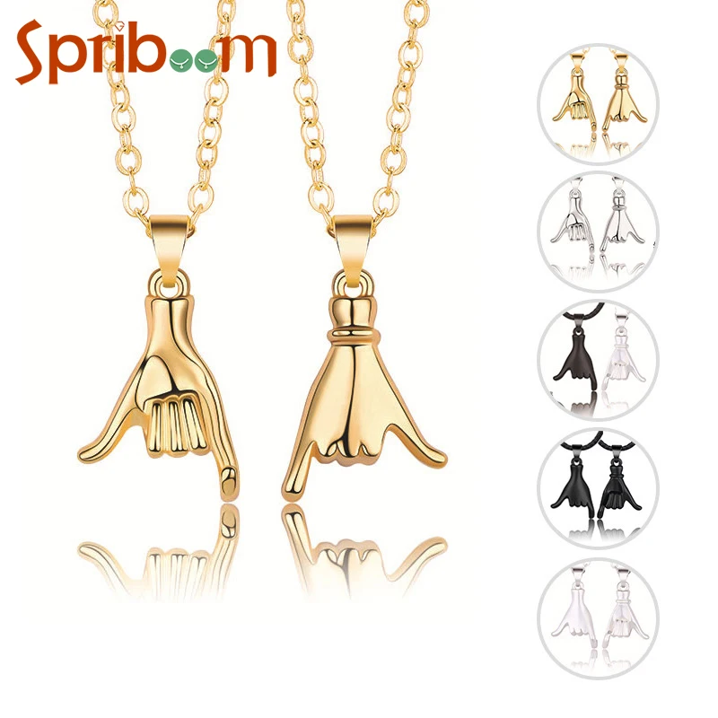 

New Pull Hook Hand Couple Necklaces for Women Men Pendant Necklace Lovers Jewelry Valentine's Day Girlfriend Gift 2Pcs/set