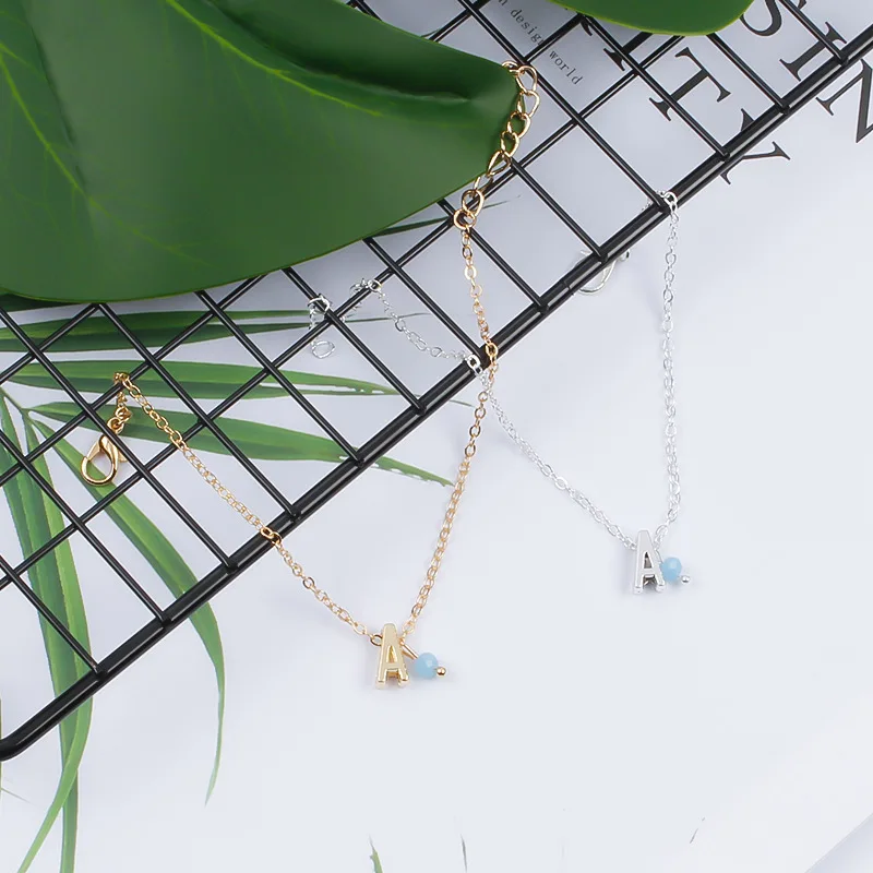 Новый сплав простой буквы цепи браслет для женщин Мода золото серебро бусины