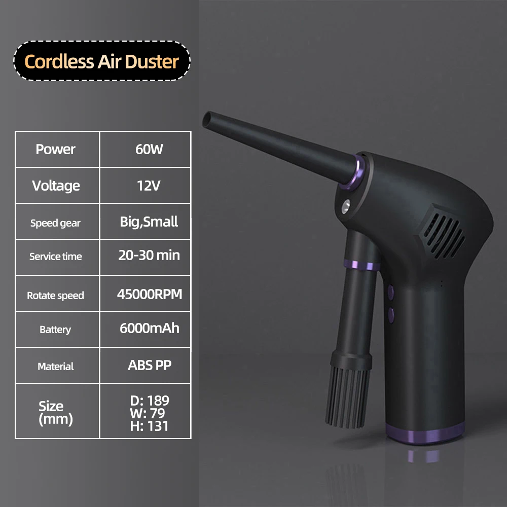 

Wireless Air Duster USB Dust Blower Handheld Dust Cleaner Rechargable Portable for PC Car Computer Keyboard Camera Cleaning Tool