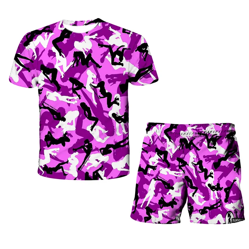 

Boys 3D T-shirt + Shorts Camouflage Color Printed Harajuk Children Sets Unisex Popular Girl Streetwear Casual Short Sleeve Tee