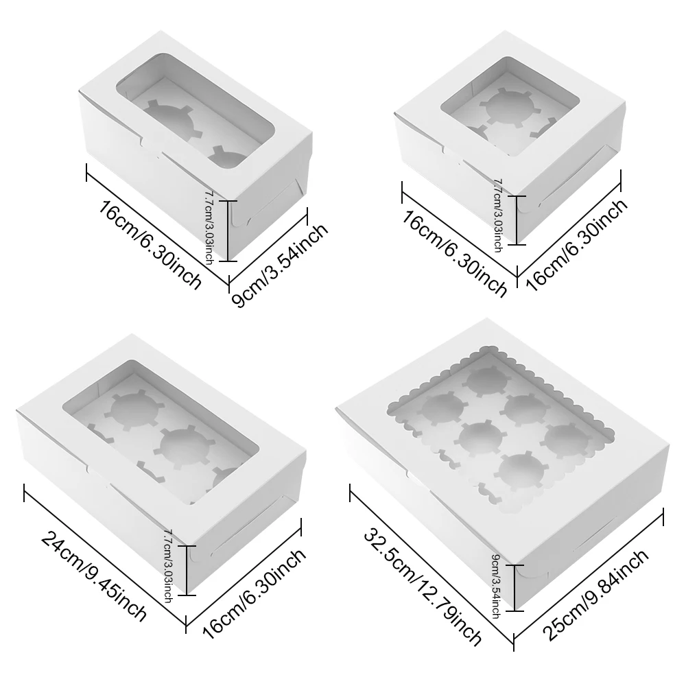 

10Pcs Cookie Boxes Clear Windowed Cupcake Boxes with Removable Tray for 2/4/6 Cups Cake for Party Food Kitchen Accessories