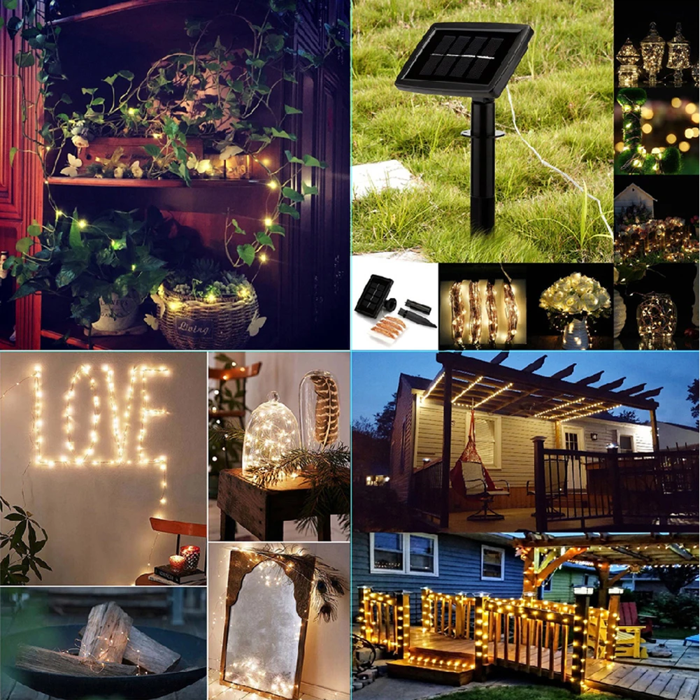 100/200 LED Starry Fairy Solar String Light Waterproof for Outdoor Indoor Wedding Party Decorative Copper Wire Garland Lamp | Лампы и