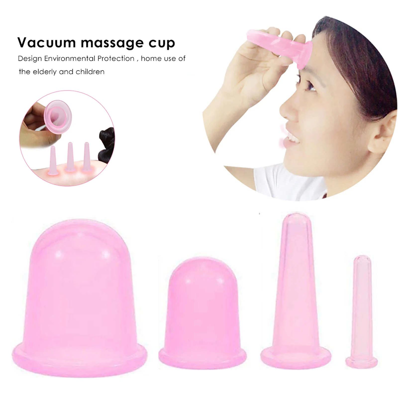 

4 Cups Cellulite Kit Silicone Cupping Therapy Set Face Vacuum Massage Cup Anti-Wrinkle Face Vacuum Massage Cup
