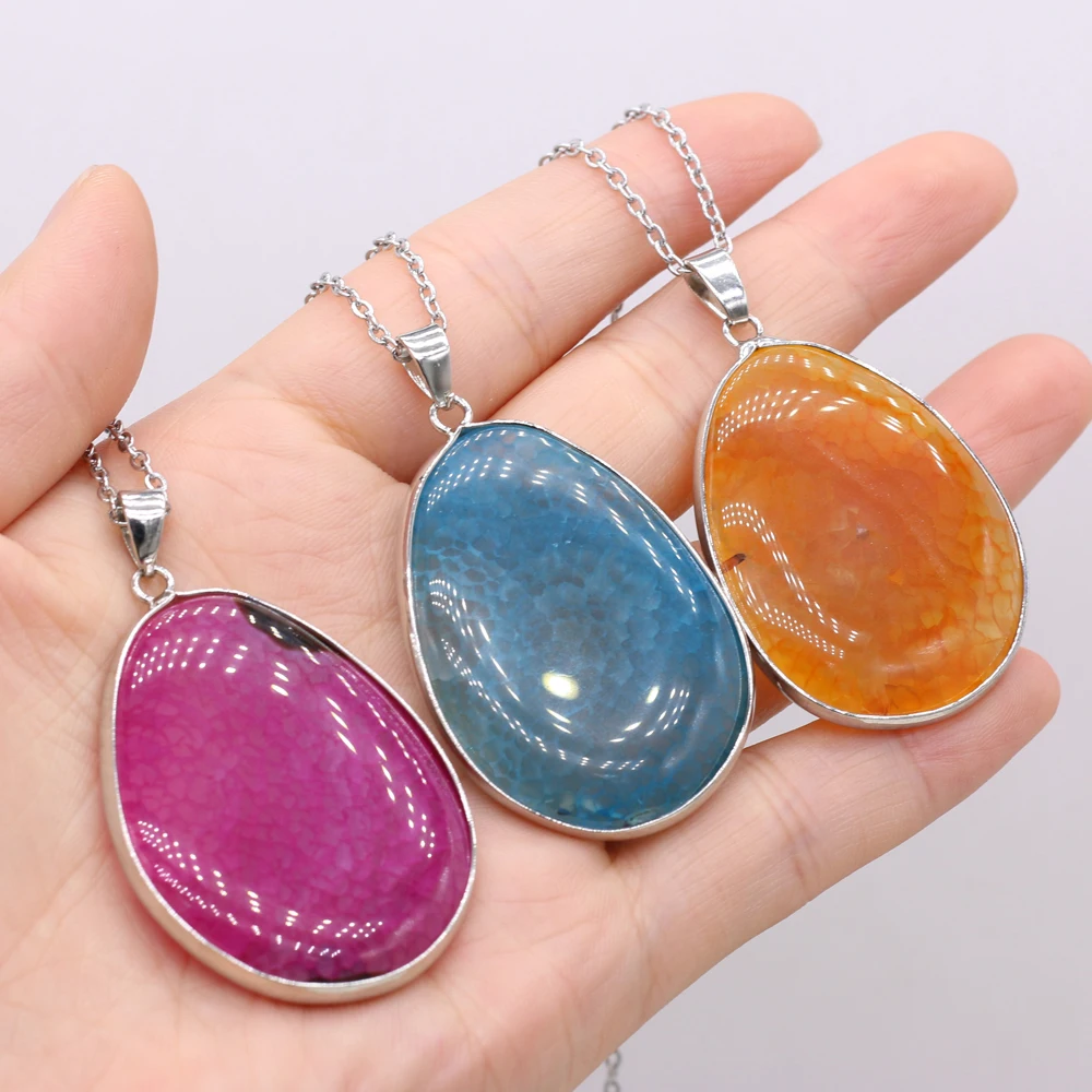 

Natural Dragon Pattern Agate Stone Drop-Shaped Necklace Pendant for Women Charm Jewelry Gifts 28x42-30x45mm