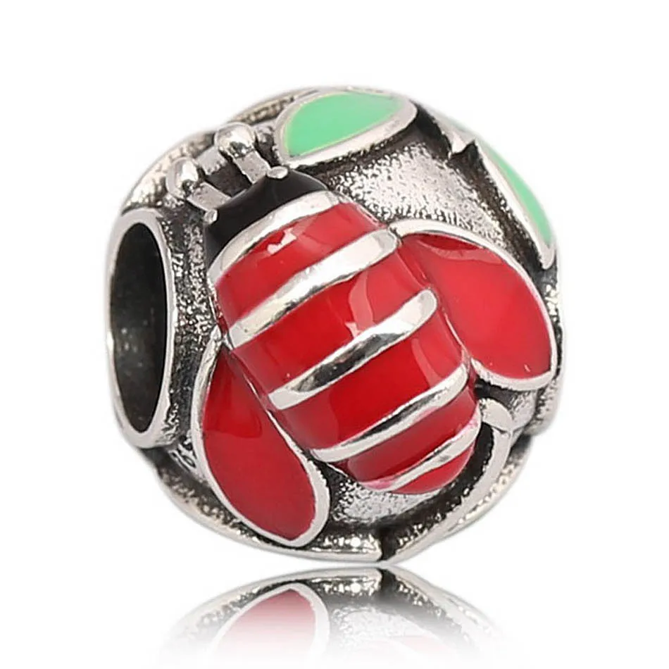 S925 Silver DIY Jewelry Crystal Red Bee Charm fit Lady Bracelet Bangle Gift Enamel Bead | Украшения и аксессуары