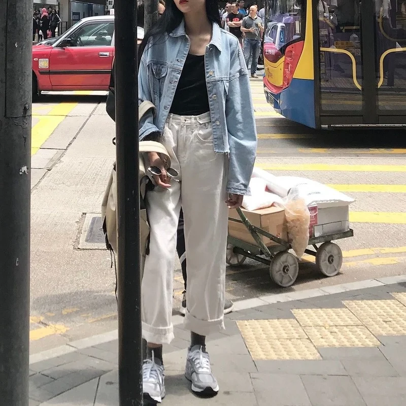 

Straight Jeans Women High Waist Vintage Ins Fall Harajuku Ladies Denim Trousers Fashion Simple Basic Loose Girls Streetwear