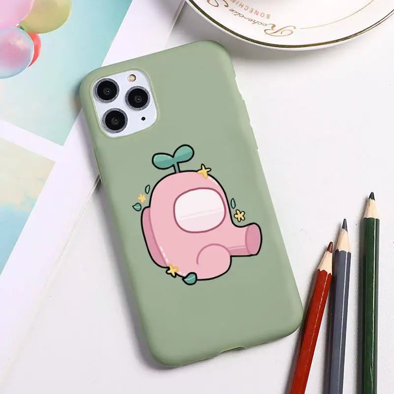 

KPUSAGRT Among Us Game Phone Case for iPhone 11 Pro Max X XR XS 8 7 6s Plus Candy green Silicone Cases