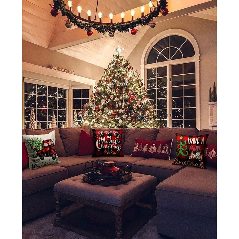 Christmas Pillow Covers 18X18 Set of 4 Decorative Throw Pillows for Couch Sofa Chairs Seating Bench | Дом и сад