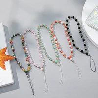 fashion mixed color crystal bead golden round beads womens mobile phone chain lanyard key chain bag pendant jewelry gift 2022