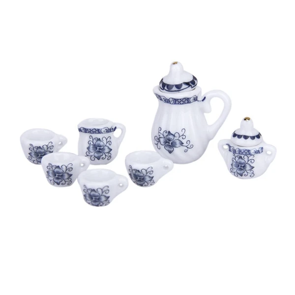 

15Pcs 1/12 Dollhouse Miniature Dining Ware Porcelain Tea Set Tea Pot+Dish+Cup+Plate---Blue & Set of 15Pcs 1/12 Dollhouse Miniatu