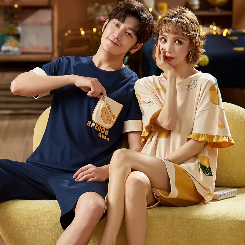 

Summer Couple 's Leisure Tops Short-Sleeved Shorts round Neck Pajamas Comfortable Warm Breathable Home Suit