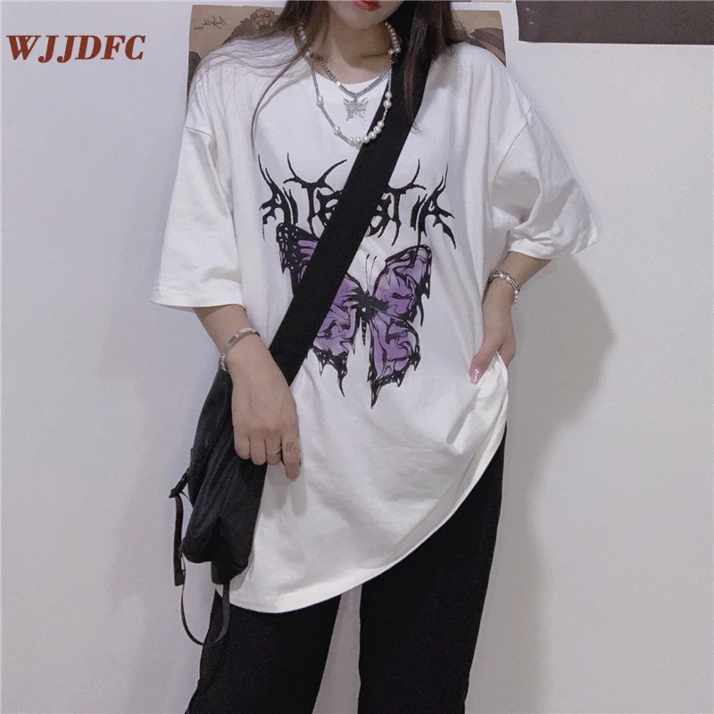 

WJJDFC Oversized T-shirt Butterfly Printed Tshirt Harajuku Women's T Shirts Y2k Shirt Summer Tee Streetwear Tops Female T-shirts